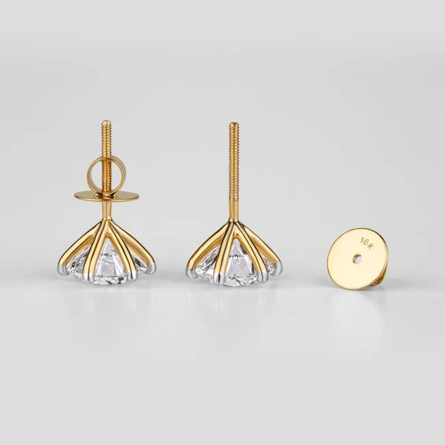 Pair of diamond stud earrings showing the stones and settings up close
